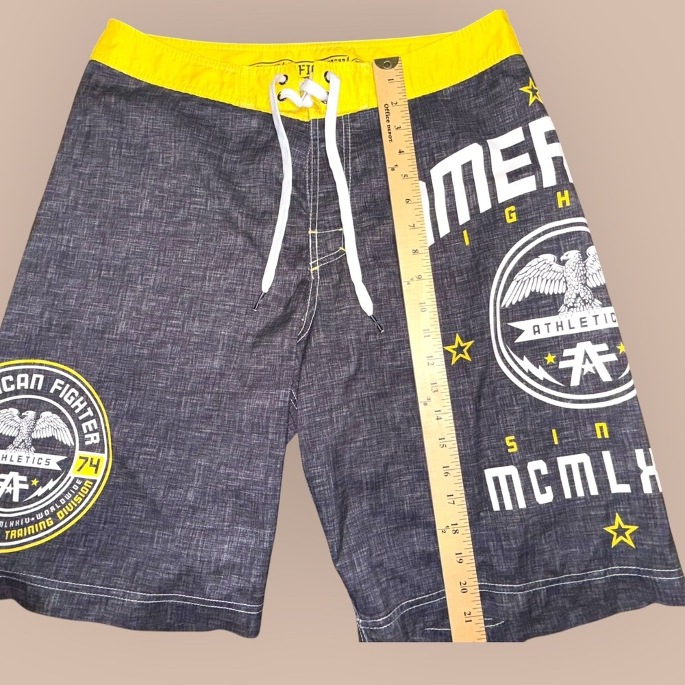 American Fighter Board Shorts Mens Size 34 Gray Yellow Swim Trunks